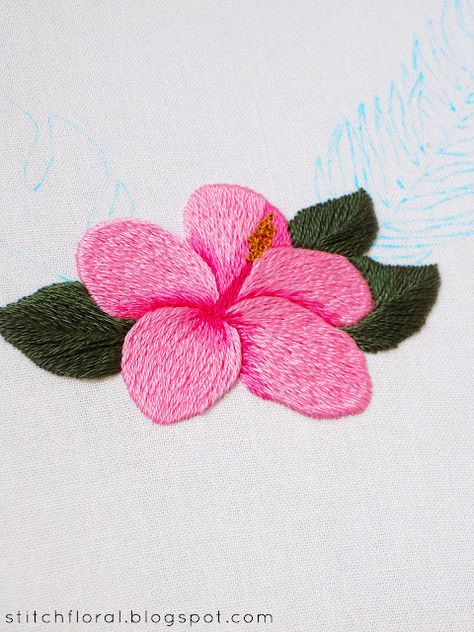 Hibiscus Flower Hand Embroidery, How To Embroider Hibiscus, Hibiscus Embroidery Pattern, Hibiscus Flower Embroidery, Mary Embroidery, Embroidered Hibiscus, Hibiscus Embroidery, Hibiscus Leaves, Buttercup Flower