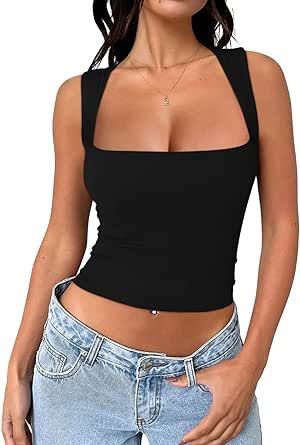 Going Out Crop Tops, Squared Clothes, Tight Tank Top, Womens Tank Tops Summer, Bodycon Casual, Slim Fit Crop Top, Outfit Inspo Casual, Trendy Clothes, Outfit Inspo Fall