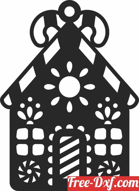 Gingerbread House Silhouette, Gingerbread House Svg Free, Christmas House Svg Free, Free Svg Files For Cricut Christmas Village, Laser Cut Gingerbread House, 3d Gingerbread House Cricut, Laser Cut Christmas Tree, Free Dxf Files, Laser Cut Christmas