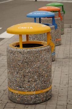 Recycling bin for waste separation for public spaces. GIBILLERO by ... Plastic Waste Recycling, Plastik Recycling, Recycle Bins, Urban Furniture Design, Recycle Design, Litter Bin, Urban Furniture, Recycled Projects, Plastic Furniture