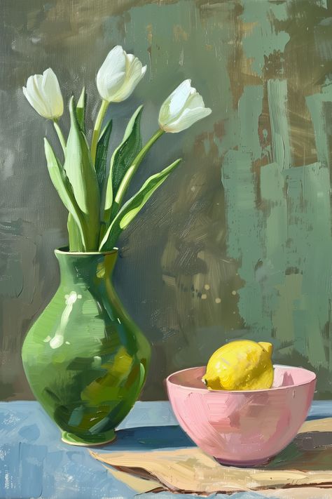 Fruits Still Life Painting, Still Life Vase Painting, Simple Still Life Painting, Modern Still Life Painting, Modern Still Life, Floral Art Paintings, Floral Paintings Acrylic, Oil Painting Still Life, Cottagecore Art