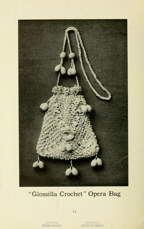 1912 OPERA BAG Knit Handbag, Cultural Crafts, Irish Rose, Vintage Crochet Patterns, Vintage Knitwear, Knit Ideas, Design Bags, Crochet Pouch, Vintage Crochet Pattern