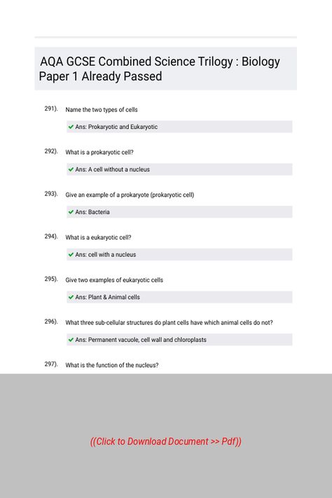 AQA GCSE Combined Science Trilogy  Biology Paper 1 Already Passed 
 Follow Link above to Download the document (pdf) Essay Writing Tips, Essay Writing, Writing Tips, Biology, Science, Writing, Plants, Quick Saves