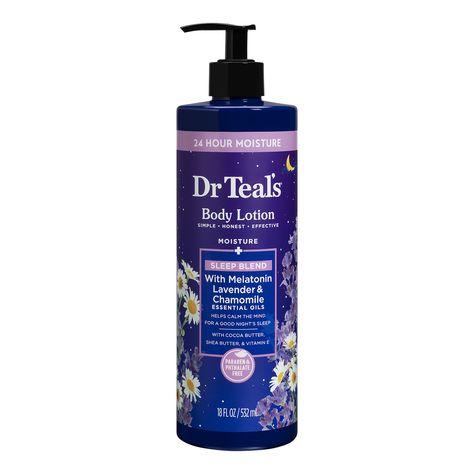 Dr Teal's Sleep Body Lotion with Melatonin, Lavender & Chamomile Essential Oils, 18 fl oz - Walmart.com Dr Teals, Hygiene Essentials, Bedtime Ritual, Chamomile Essential Oil, Skin Care Moisturizer, Cocoa Butter, Dry Skin, Vitamin E, Body Lotion