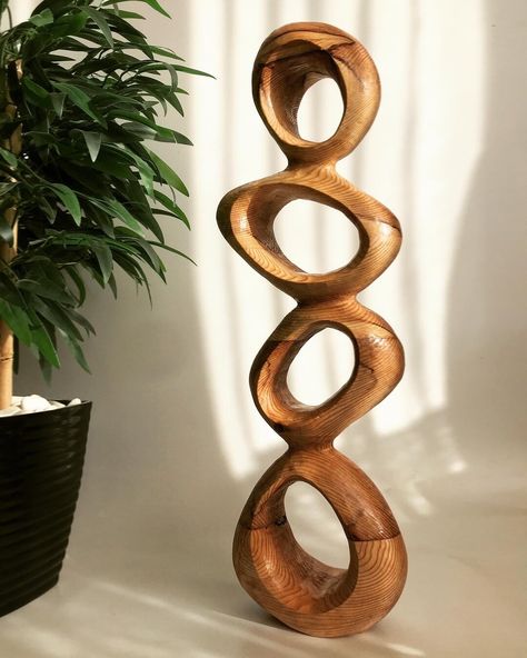 Large Wood Sculpture on Stand Handcarved Wood Art Deco - Etsy Plywood Sculpture Ideas, Post Modern Sculpture, Concrete Sculpture Abstract, Geometric Wood Sculpture, Curvy Sculpture, Wall Sculpture Art Modern, Wood Sculpture Ideas, Modern Wood Decor, Wooden Sculpture Art