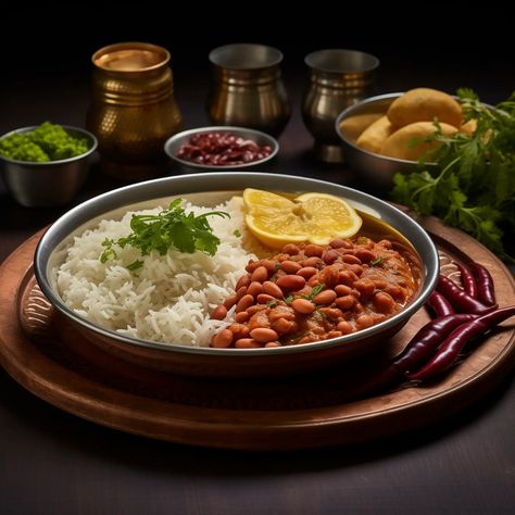 Rajma Chawal is a beloved North Indian dish that consists of cooked kidney beans (rajma) served with steamed white rice (chawal). This wholesome and flavorful combination is a staple in many North Indian households and is cherished for its simplicity, rich flavors, and heartiness. Rajma Chawal is not only a comforting comfort food but also a source of nourishment and cultural identity. Indian Food Photography Aesthetic, Rajma Chawal Photography, North Indian Food Photography, Chole Chawal, Rajma Rice, Chawal Recipe, North Indian Food, Clothing Photoshoot, Rajma Chawal