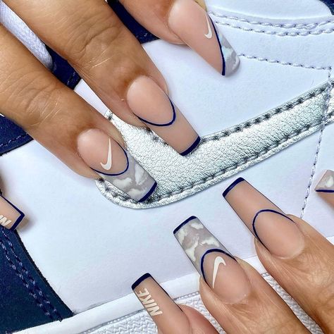 ASHLEY VERA’s Instagram post: “Matchy-Matchy • • • • 💅🏽: @jcnails321 • • • • #nike #nikenails #nailsofinstagram #nailsonfleek #nikenailart #nikewomen #nailporn…” Nike Nails Designs Short, Nails Nike Design, Nike Nails Designs, Nails Nike, Nike Nails, Adidas Nails, Nails Painted, Nail Art Designs Images, Long Stiletto Nails