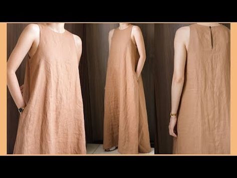 DIY Sleeveless Linen Maxi Dress | Linen Dress | Summer Dress - YouTube Linen Dress Sewing Pattern Free, How To Make A Dress, Maxi Dress Patterns Free, Basic Pattern Making, Diy Linen Dress, Maxi Dress Diy, Tent Dresses Pattern, Simple Sleeveless Dress, Summer Dresses Tutorial