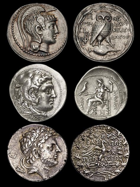 “Coins of Athens, Sparta and Macedonia of the Hellenistic period” Hellenistic Period, Ancient Roman Coins, Ancient Greek Coin, Classical Period, Roman Goddess, Athena Goddess, Byzantine Empire, Greek Coins, Roman Coins