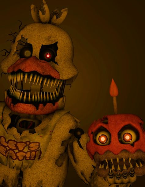 Nightmare Chica and her cupcake Chica Cupcake, Nightmare Animatronics, Fnaf References, Nightmare Chica, Fnaf Nightmare, Fnaf Au, Fnaf 5, Fnaf 4, Fnaf Sl