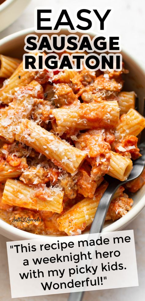 One Pot Italian Sausage Rigatoni, Simple Sausage Pasta, Dinner To Make With Sausage, Sausage Rigatoni Pasta Recipes, Rigatoni Pasta Recipes Crockpot, Italian Sausage Pasta Sauce Recipes, Italian Sausage Rotini Pasta Recipes, Easy Sausage Recipes Dinners, Italian Sausage Pasta Red Sauce