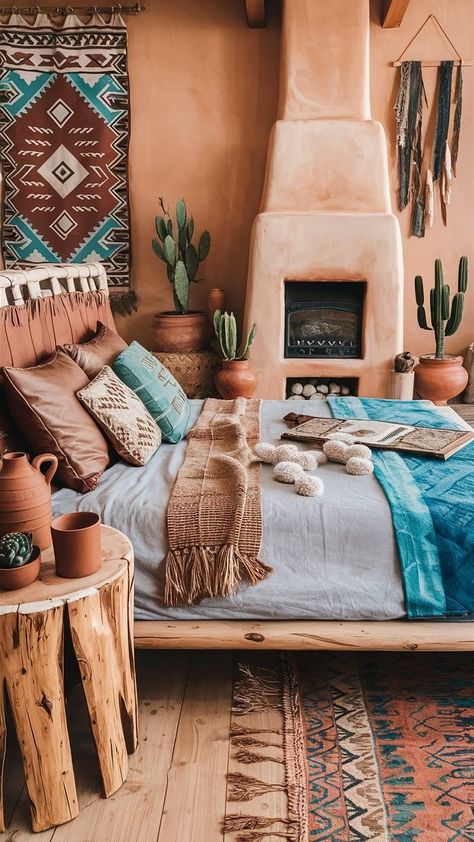 Santa Fe Living Room, Arabic Bedroom, Native American Bedroom, Southwestern Interior Design, Arizona Interior Design, Southwest Bedroom, Modern Southwest Decor, Southwestern Interior, Southwestern Bedroom