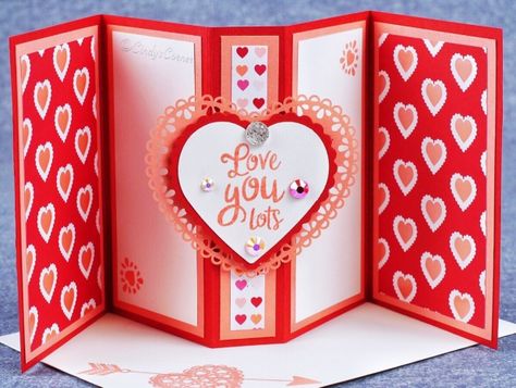 Pop Out Gatefold Fun Fold Card for Birthday and Valentine ~ Video Tutorial – Cindy's Corner Fun Fold Valentines Day Cards, Pop Out Gatefold Card, Valentine Card Ideas Handmade Paper Crafts, Stampinup Valentine Cards, Home Made Valentine Cards, Creative Valentine Cards, Beautiful Valentine Cards, Stampin Up Valentine Cards, Valentines Day Cards Handmade