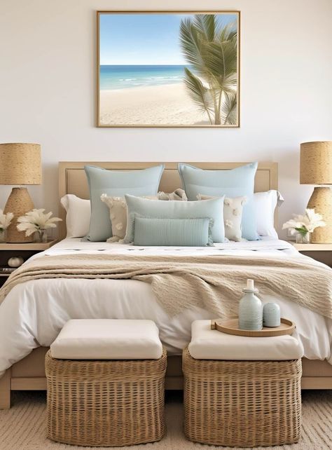 Beachy Boho Decor, Boho Coastal Bedroom, Bedroom Vibes, Caravan Makeover, Boho Bedroom Design, Coastal Bedroom Decorating, Beach House Interior Design, Luxury Room, Coastal Bedrooms