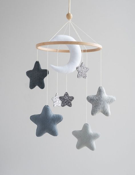 Moon and Stars Baby Mobile Nursery Decor Neutral Montessori | Etsy Baby Boy Nursery Stars, Celestial Nursery, Moon Stars Nursery, Star Themed Nursery, Night Nursery, Baby 2024, Gold Nursery Decor, Star Baby Shower Theme, Felt Templates