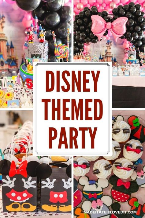 Disney Themed Party Disneyland Party Theme Birthday, Disney Theme 3rd Birthday, Disney Character Birthday Party Ideas, Walt Disney World Birthday Party, Disney World Party Decorations, Disney 30th Birthday Party, Disney Bday Party Ideas, Magic Kingdom Birthday Party, Disney Party Ideas For Adults Decoration