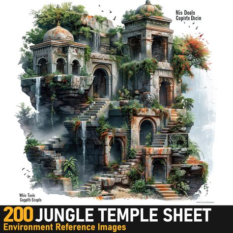 Jungle Temple Sheet|4K Reference Images,  on ArtStation at https://www.artstation.com/artwork/9EWX4W Fantasy Jungle Temple, Temple Ruins Concept Art, Jungle Ruins, Jungle City, Jungle Temple, Game Animation, Temple Ruins, Animation Illustration, Minecraft Inspo