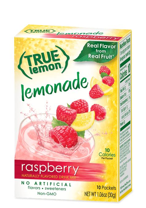 True Lemon Raspberry Lemonade in a 10-count box. Available online and in stores. True Lemon, Lemonade Drink, Low Calorie Drinks, Peach Lemonade, Lemon Drink, Lemon Lemonade, Lemonade Drinks, Water Enhancer, Easy Blueberry