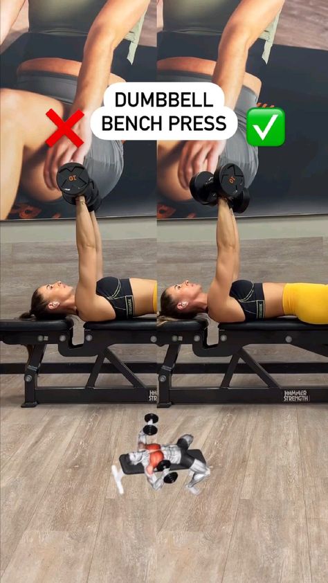 The most common mistake when doing a dumbbell bench press is letting your elbows move out to the sides! This puts more stress and strain on the front shoulder. The pectoral muscle is not activated properly. ✅ the dumbbells are slightly rotated ✅ Keep your elbows at about 45-60 degrees ✅ the dumbbells move up and down in an arc ab ✅ Press your shoulders and...#DecorInspiration #HomeStyle #InteriorDesign #HomeIdeas #HouseGoals #InteriorInspo #HomeDecor #HomeInspiration #DecorTips #HomeDecorating Aesthetic Home Gym, Dumbbell Bench Press, Bench Press Workout, Ikaria Lean Belly Juice, Lean Belly Juice, Belly Juice, Workout Space, Best Cardio Workout, Lean Belly