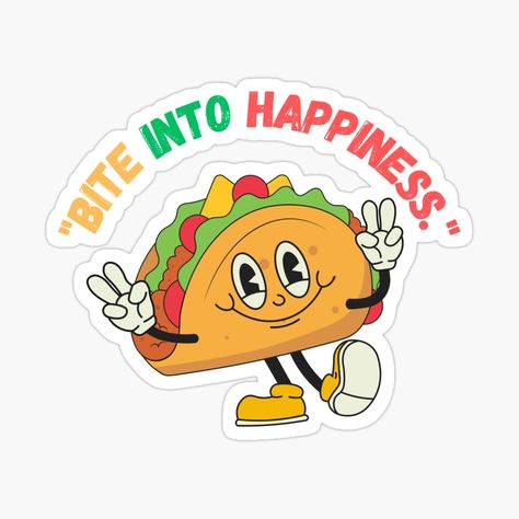 Get my art printed on awesome products. Support me at Redbubble #RBandME: https://www.redbubble.com/i/sticker/Bite-into-happiness-Funny-Taco-Lover-Foodie-Gift-Graphic-Taco-by-johnnie2749/159803367.JCQM3?asc=u Taco Humor, Taco Lover, Foodie Gifts, Glossier Stickers, My Art, Tacos, Awesome Products, Art Prints, Funny