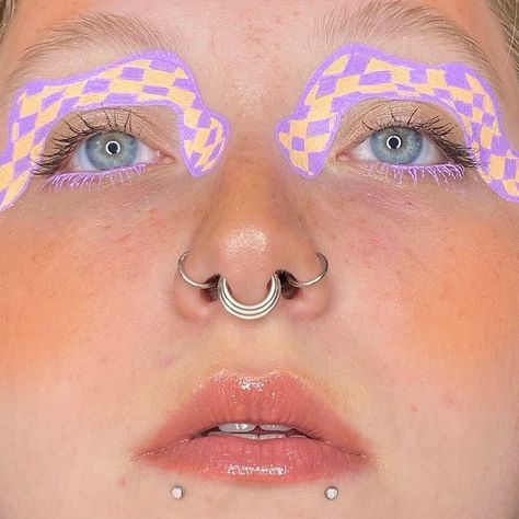 Checkered Makeup, Retro Pastel, Fantasy Makeup, Heart Sign, Nostril Hoop Ring, Eyeliner, Makeup Looks, We Heart It, Instagram Profile