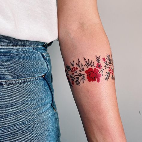 Slovak Tattoo, Tiny Flowers Tattoo, Mexico Tattoo For Women, Polish Tattoo Ideas, Hungarian Tattoo, Embroidered Tattoo, Czech Tattoo, Hannah Tattoo, Slavic Tattoo