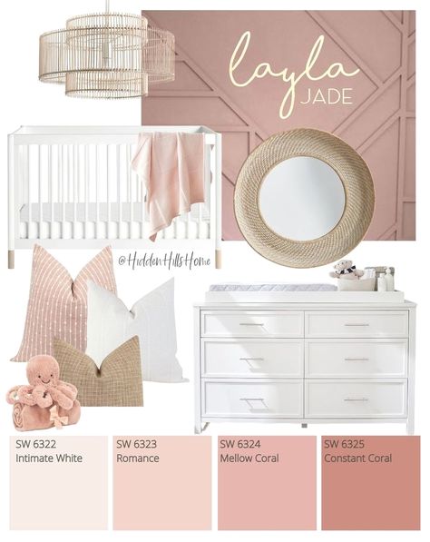 #babyboyroom #nurserydecor #babygirlroom Rose Pink Nursery Ideas, Babygirl Nursery Decor, Boho Pink Nursery Paint Colors, Mauve Nursery, Victorian Nursery, Girly Nursery, Pink Paint Colors, Baby Nursery Inspiration