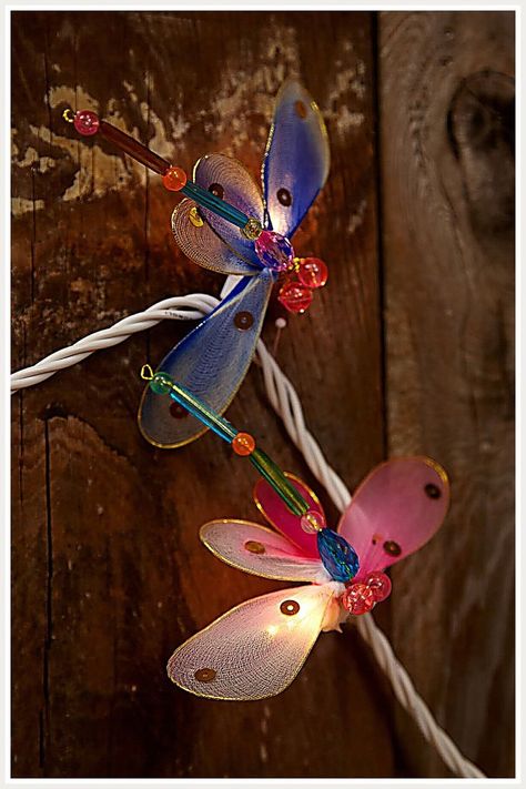 Patio Lights String Ideas - Ready for more amazing ideas? - Click to visit for more. Do It NOW!! Dragonfly Lights, Butterfly String Lights, Lights For Party, Outdoor String Lights Patio, Colorful Moths, Lighting Wedding, Colorful Dragonfly, Electric Wire, Patio String Lights