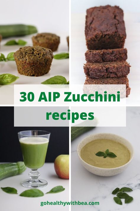 The best AIP zucchini recipes! From appetizers, main dishes, sides, savory breads, muffins, desserts, drinks and more. These zucchini recipes are delicious and easy to make. These recipes are all gluten free, dairy free, paleo, grain free and nut free and compliant with AIP elimination phase. Aip Zucchini, Zucchini Side Dish Recipes, Zucchini Smoothie, Zucchini Pasta Salad, Desserts Drinks, Zucchini Side Dishes, Grilled Chicken Kabobs, Traditional French Recipes, Savory Breads