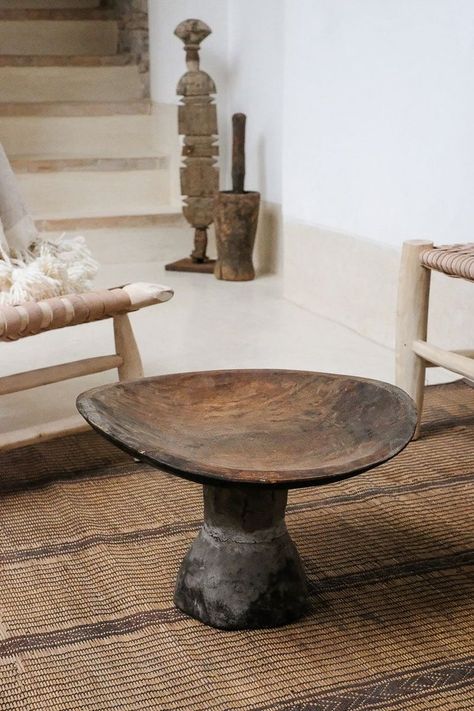 Loft Interior, Pedestal Bowl, Leather Accent Chair, Deco Boheme, Pedestal Table, Boutique Style, Wood Bowls, Comfortable Chair, Rustic Design