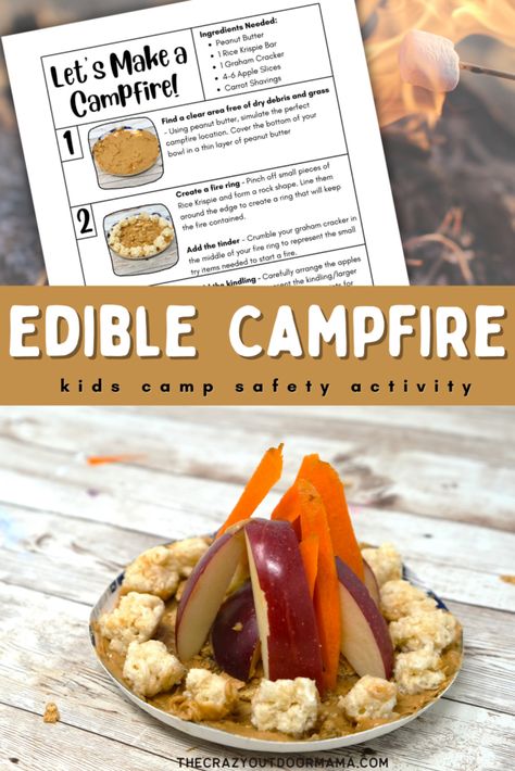 Make camping with kids fun AND safe with this edible campfire activity that also teaches some basic campfire safety! It's also such a fun food based camp activity to do during camp week! #kidscamping #kidscamp #summercamp #campweek Camping Week Preschool Activities, Camping Themed Snacks, Edible Campfire, Camping Food Ideas For Kids, Campfire Safety, Camping Week, Camping Activites For Kids, Camping Craft, Fire Safety For Kids