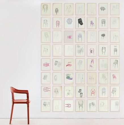 Expo Design, Drawing Grid, Bouroullec Brothers, Chair Drawing, Exhibition Ideas, Painted Chair, Studio Chairs, Drawing Wall, Erwan Bouroullec