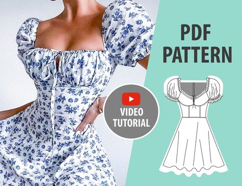 Milk Maid Dress Pattern, Maid Dress Pattern, Milkmaid Dress Pattern, Cottagecore Dress Pattern, Milk Maid Dress, Summer Dress Sewing Patterns, Flounced Skirt, Dress Sewing Patterns Free, Milk Maid