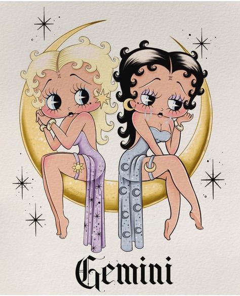 Betty Boop Zodiac, Betty Boop Zodiac Signs, Blonde Cartoon Characters, Betty Boop Pfp, Betty Boop Aesthetic, Betty Boop Tattoos, Body Candles, Gemini Art, Chicano Drawings