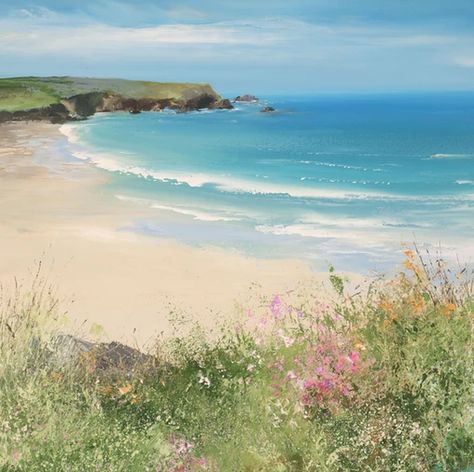 Lovely Day on St Martin's | PRINTS Seaside Art Painting, Amanda Hoskin Art, Amanda Hoskin, Beach Landscape Painting, British Paintings, Seaside Paintings, Red Rag, Seascapes Art, Seaside Art