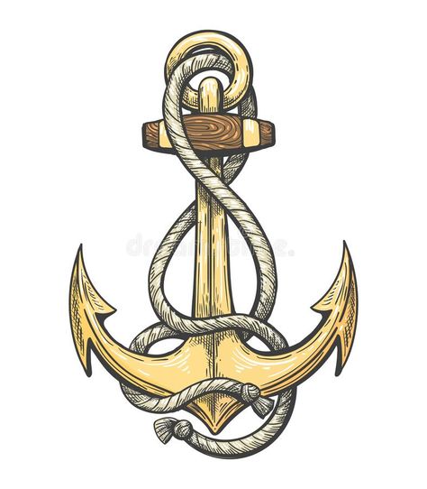 Anchor in Ropes Colorful Tattoo vector illustration Anchor Pictures, Rope Drawing, Colorful Tattoo, Tattoo Vector, Ship Anchor, Wings Drawing, Anchor Tattoo, Vintage Drawing, Wings Tattoo