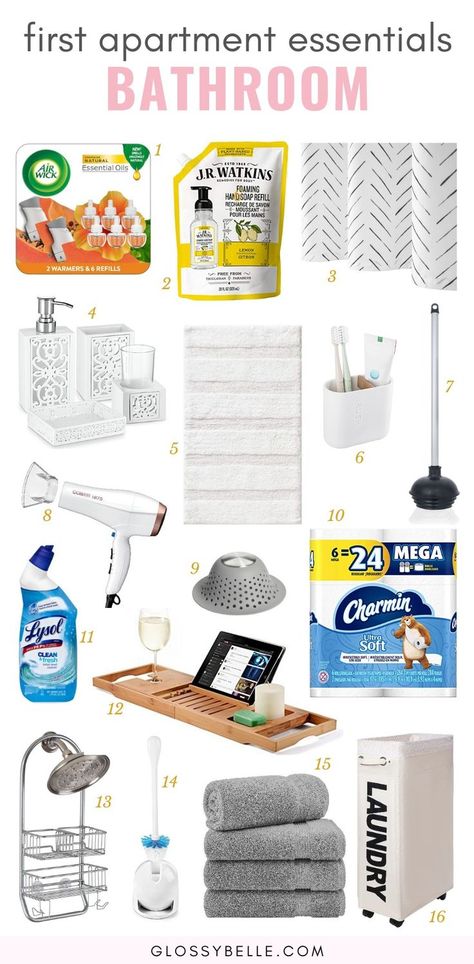 New Apartment Bathroom, First Apartment Bathroom, Apartment Bathroom Essentials, Bathroom Essentials Checklist, Bathroom Must Haves, Apartment Essentials Checklist, Bathroom Checklist, Diy Small Apartment, Farmhouse Bathroom Accessories