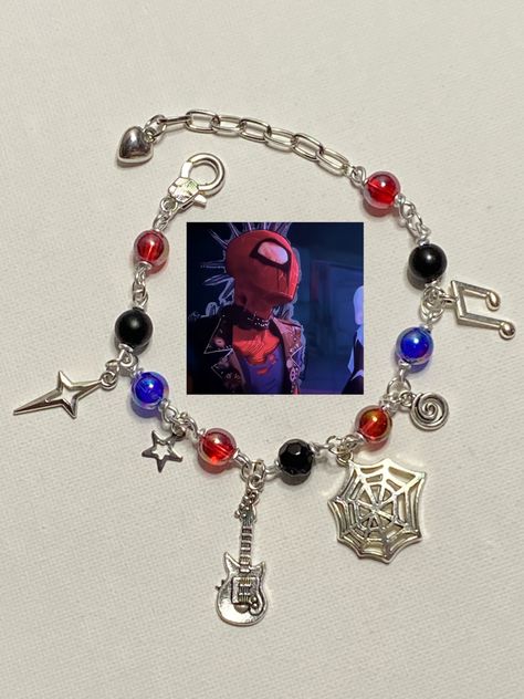 Spider Punk Bracelet, Spider Man Jewelry Diy, Spiderverse Bracelet, Spiderman Jewelry Diy, Spiderman Bracelet Beads, Spiderman Beaded Bracelet, Spiderman Jewelry, Marvel Bracelets, Spiderverse Spiderpunk