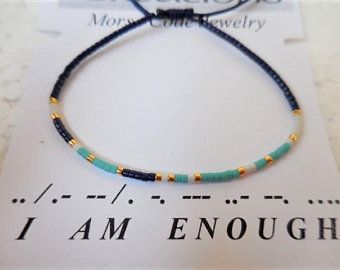 Morse Code Bracelet For A Teacher, Enough Affirmation, Affirmation Bracelets, Code Bracelets, Strong Independent Woman, Spiritual Bracelets, Homemade Bracelets, Christian Bracelets, Diy Bracelets Tutorials