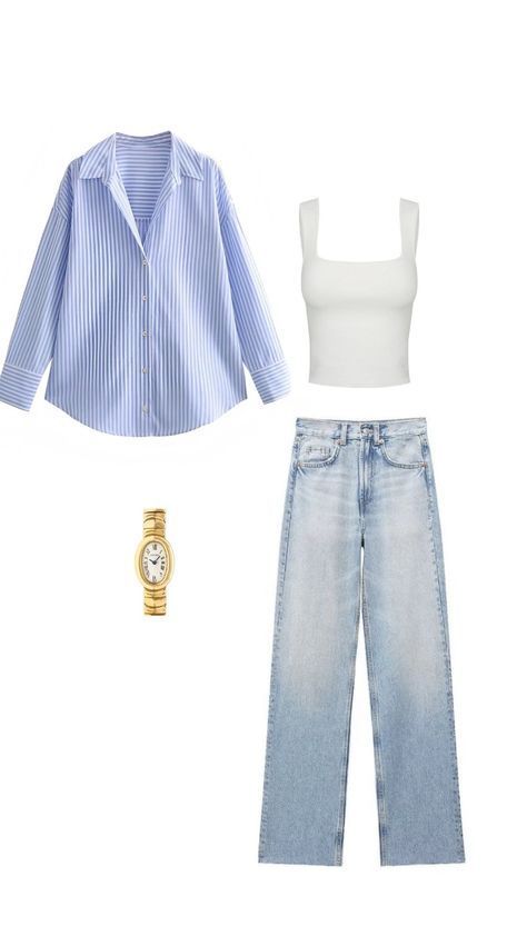 Outfit Pantalon Bleu, Clean Girl Astethic Outfit, Basic Clean Girl Outfits, Casual Clean Girl Outfit, Clean Girl Aesthetic Outfits Summer, Blue Jeans Outfit Aesthetic, Clean Girl Wardrobe, Clean Girl Summer Outfits, Washed Jeans Outfit