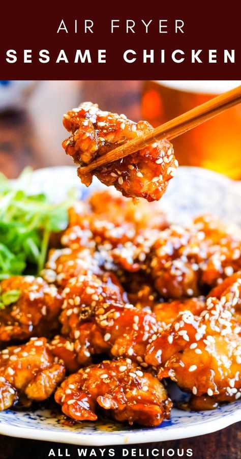 Air Fryer Ginger Chicken, Air Fried Sesame Chicken, Healthy Crispy Chicken Air Fryer, Chicken Recipes Healthy Air Fryer, Air Fryer Honey Sesame Chicken, Air Fry Asian Chicken, Asian Recipes Air Fryer, Chinese Chicken Air Fryer, Asian Chicken Recipes Air Fryer