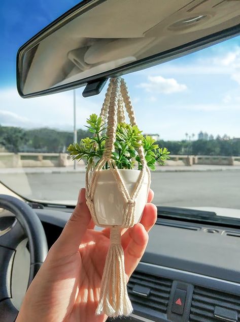 Post by Mkono, Mkono Mini Macrame Plant Car Accessories Rear View Mirrior Charm Cute Hanging Rearview Car Decor Boho Hanger with Artificial Succulent Plants Gifts for Plant Lover Set of 2 Car Hanging Accessories, Car Interior Diy, Hippie Car, Girly Car Accessories, Inside Car, Car Deco, Makramee Diy, Cool Car Accessories, Girly Car