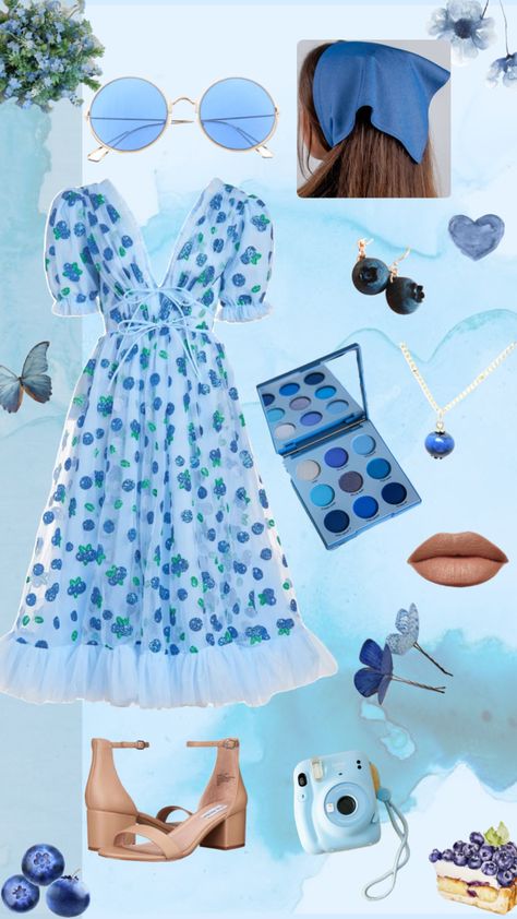 Blueberry Inspired Outfit, Blue Cottage Core Outfit, Blueberry Muffin Outfit Inspiration, Blueberry Outfit Aesthetic, Blueberry Aesthetic Outfit, Blueberry Clothes, Blueberry Character, Blueberry Outfit, Blueberry Muffin Costume