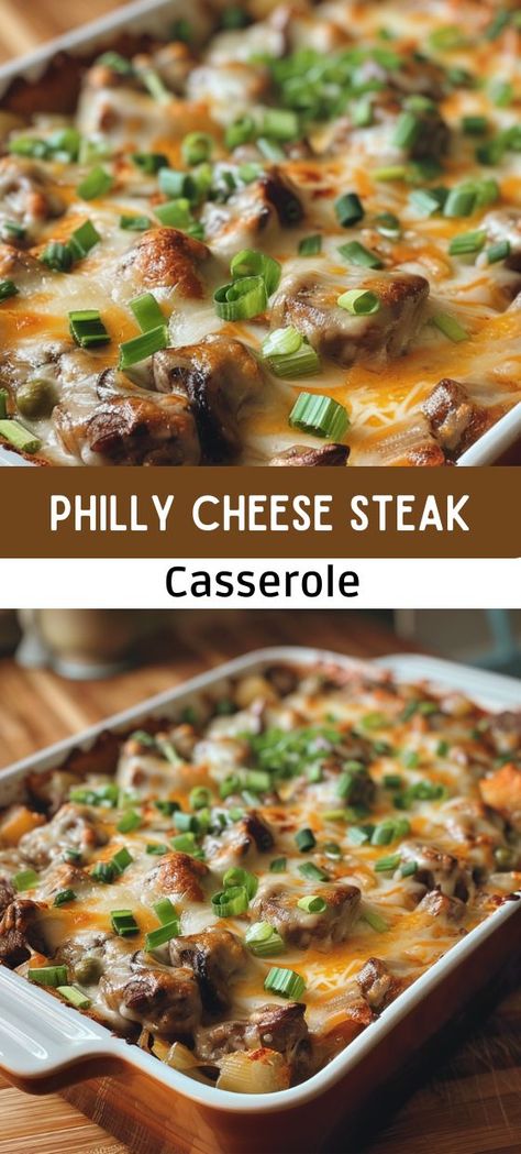 Steak And Cheese Sub, Cheese Steak Casserole, Philly Cheese Steak Casserole Recipe, Casserole Kitchen, Philly Cheese Steak Sandwich, Steak Casserole, Philly Cheese Steak Casserole, Philly Cheese Steak Recipe, Philly Steak