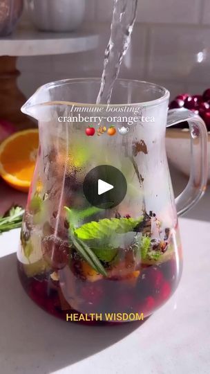 17K views · 436 reactions | CRANBERRY-ORANGE TEA filled with immunity boosting benefits🫚🍎🍊This tea has fresh ginger, rosemary, mint, orange, apple & of course the powerful cranberries. Cranberries are high in antioxidants & nutrients including vitamin C. Ingredients- 1 cup fresh cranberries (can use frozen too) 1/2 orange sliced 1/2 apple sliced 2 cinnamon sticks 1 lemon zested 2 inches of ginger peeled & sliced 2 sprigs of fresh rosemary small handful of fresh mint 1-2 tbsp loose leaf cranberry-orange tea (got it from amazon) or you can use hibiscus tea bags *Manuka honey to sweeten after the tea has simmered In a glass summer tea pot or you can even make this on the stovetop in a pot add all the ingredients in expect for the honey. Pour hot water over until it reaches the top & mix wi Cranberry Orange Tea, Cranberry Tea, Tea Drink Recipes, Orange Apple, Drink Recipes Nonalcoholic, Apple Tea, Orange Tea, Herbal Teas Recipes, Refreshing Drinks Recipes