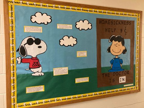 Snoopy Ra Bulletin Board, Snoopy Ra Board, Snoopy Door Decs, Inclusive Bulletin Board Ideas, Interactive Ra Bulletin Boards, Snoopy Classroom Theme, Snoopy Bulletin Board Ideas, Chemistry Bulletin Boards, Ra Bulletin Board Ideas