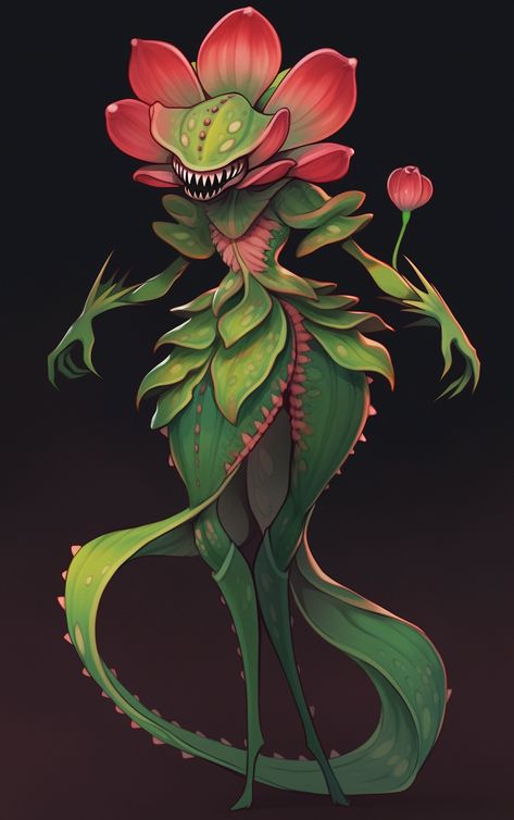 Venus Fly Trap Humanoid, Venus Flytrap Character Design, Plant Animal Hybrid Art, Humanoid Plant Concept Art, Venus Fly Trap Character Design, Plant Alien Humanoid, Plant Creature Concept Art, Plant Monster Concept Art, Venus Flytrap Art