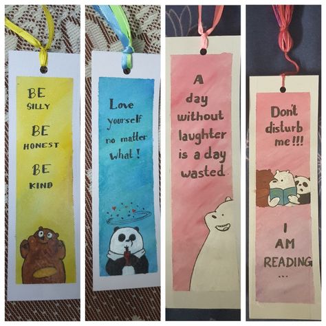 Painting, colorful, bear, panda, for kids Bookmark For Students, Book Mark Easy Ideas, Book Mark Painting Easy, Teachers Day Bookmark Ideas, Book Mark Painting Ideas Easy, Easy Book Mark Ideas For Kids, Cute Bookmark Painting Ideas, Cute Book Mark Ideas Easy, Easy Bookmarks Painting