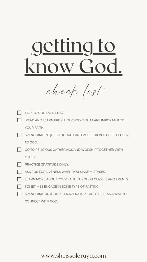 Bible checklist Getting To Know God, Personal Relationship With God, Importance Of Self Care, Learn The Bible, How To Believe, Christian Quotes God, Closer To God, Christian Bible Study, Get Closer To God