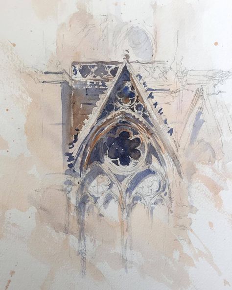 Watercolour Reference, Sketching Architecture, Art Evolution, Painting Prompts, Architectural Sketching, Travel Sketching, Notre Dame Paris, Beautiful Sunny Day, Abstract Architecture